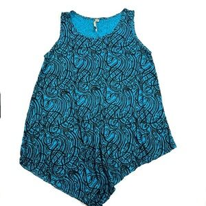 Comfy USA Sleeveless Tank Top Blue Black Swirl Print